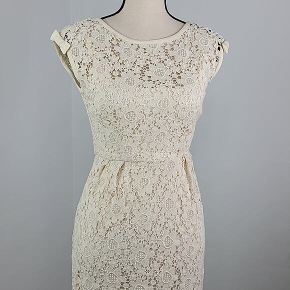 Nanette Lepore Crocheted Lace Sheath Midi Dress in Ivory Cream Size 0 - Picture 2 of 16